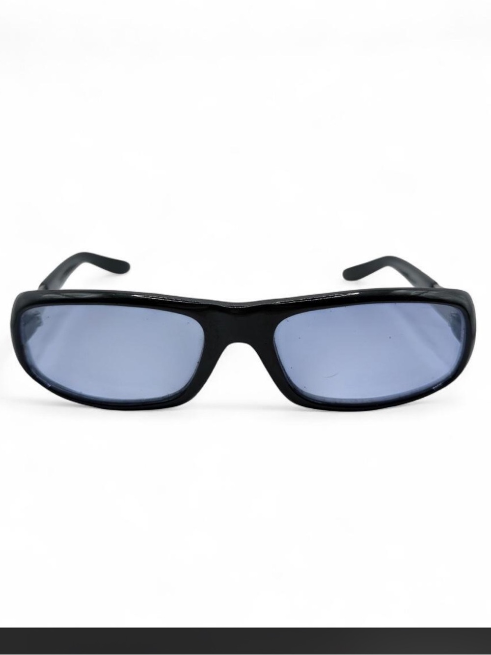 Y2K Identity Wraparound Sunglasses Black Blue Lens Retro Cyber - Picture 1 of 11